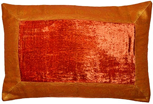 Deko-Kissenbezüge Kissenhülle Samt Brokat Asiatisch Indisch Orientalisch Bezug Kissen 60x40 cm (Orange)