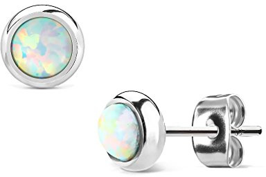 Bungsa® Damen Ohrstecker mit einem 6mm Opal-Stein aus 316L Edelstahl