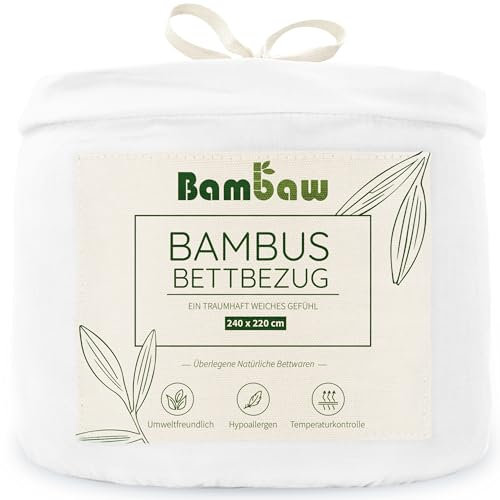 Bambaw Bettwäsche Bambus 220x240 cm, Bettbezug kühlend Sommer, hypoallergener, atmungsaktiver und nachhaltiger, Bettbezug hotelqualität, Sommer Bettwäsche Bambus, 100% Bambusfasern (Weiß)