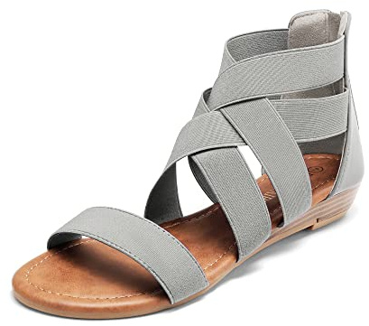 DREAM PAIRS Elastic Strappy Flats Sandals Womens Open Toe Summer Beach Low Wedges Shoes ELASTICA8
