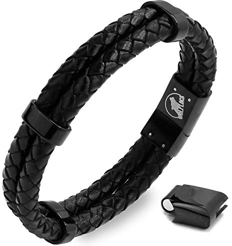 Wolflock Lederarmband für Herren - Schwarz und Braun - Verschiedene Längen - Magnetverschluss aus Edelstahl - Ideales Geschenk für Männer