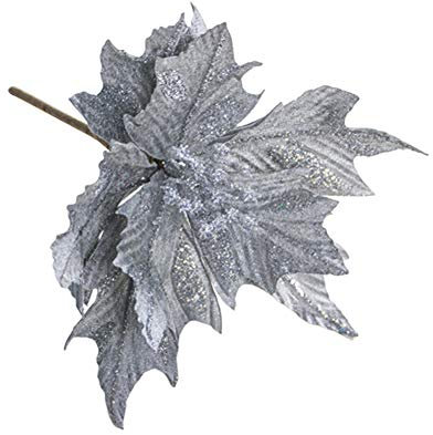 SUREH 6 Stück künstliche Weihnachtssterne aus Seide, Glitzer, Weihnachtsstern, Weihnachtsbaumschmuck, künstliche Hochzeit, Weihnachtsbaum, Blumenkranz, Dekorationen, Plektren, Grau