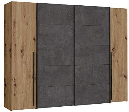 moebel-eins Neila Drehtürenschrank/Schiebetürenschrank, Material Dekorspanplatte, eichefarbig/betonfarbig