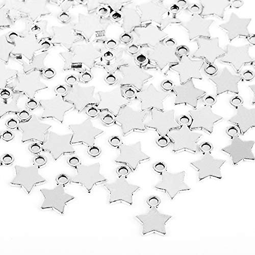 FLOFIA 100pcs Dijes Estrellas Plata Antigua Mini Colgante Star Plata Tibetana Aleación Vintage Retro 3D Plata Envejecida para Pulsera Collares Pendiente Bisutería Joyería Artesanía DIY (8 * 11mm)