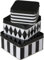CasaJame 3er Set Metall Keksdosen, Eckig, Schwarz-Weiß Gestreiftes Rhombus-Design, Sortiert, Höhe 5-6,3cm