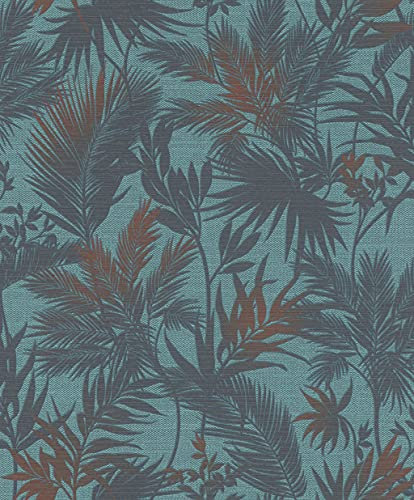 Rasch Tapeten Vliestapete (Botanical) Türkis schwarze 10,05 m x 0,53 m Kalahari 704143