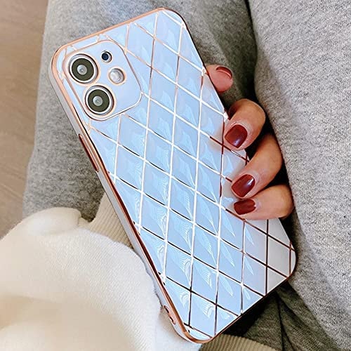 OWM iPhone 11 Case Silicone [Quilted Designer Back] Shockproof Gold Edging Luxury Girls Women [Camera Lens Protective] Phone Cover Compatible for iPhone 11-6.1 Inch (White)