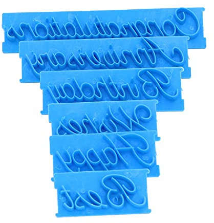 6Pcs Cake Words Stamp, Food Grade Plastic Non Stick Easy Clean Handwritten Letter Cutter Set Blue for DIY Cake Cookies Pastry Decoration Home Kitchen Bakery Use