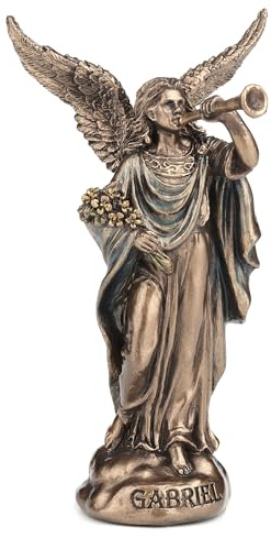 Veronese Design 4 inch Archangel Saint Gabriel Blowing Trumpet Miniature Figurine Hand Painted Polyresin Bronze Finish