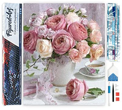 Figured'Art Diamond Painting Kit completo - Cuadro 40x50cm de Pintura de Diamante - Lienzo entero enrollado con diamantes de imitación cuadrados - Ramo de Rosas - 5D DIY Manualidades Creativas Adultos