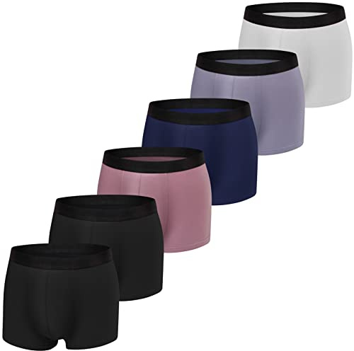 JIATAOBAO Boxer Shorts Mens (Pack of 6), Cotton Fitted Underwear Retro Trunks Breathable Briefs, Suitable For Leisure, Sports And Business, S, M, L, XL, XXL (M, Black×2+Gray+RoyalBlue+DarkBlue+Pink)