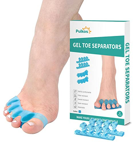Puikos 4 Stück Hallux Valgus Korrektur Zehenspreizer Set Silikon Zehentrenner Hammerzehen Bunion Corrector Universalgröße Zehenkorrektur Ballenzehen Fußzehen Spreizer Pediküre Nagellack (Blau)