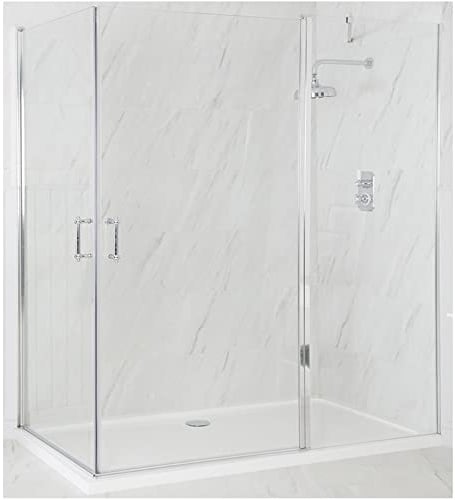 MILANO Chrome Corner Hinged Door Shower Enclosure White Tray 1500 x 700mm