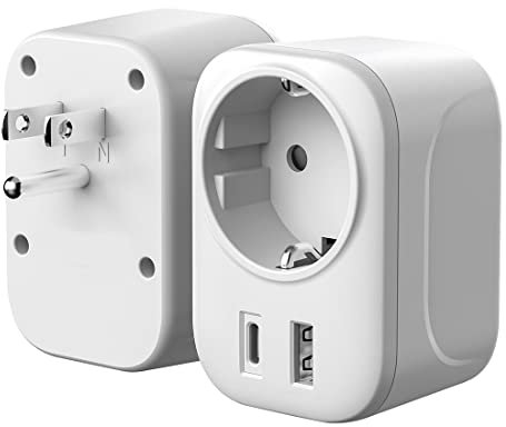Superpow Adattatore Presa da Viaggio, Adattatore Spina Americana, Presa AC Internazionale Adattatore Universale da Viaggio con 1 USB e 1 Type-C, Adattatore per USA Canada Messico Thailandia, tipo B