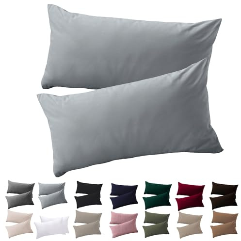 Soifox Kissenbezug 40 x 80 2er Set - Kopfkissenbezug 40x80 Grau 100% Mikrofaser bügelfrei & knitterfrei mit Reißverschluss