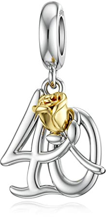 LANBEIDE Ciondoli pendenti in argento Sterling per braccialetti Pandora per 16°, 18°, 21°, 30°, 40°, 50° compleanno, con rosa dorata, da donna, Argento sterling