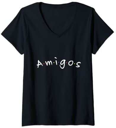 Damen Amigos Spanish Friends T-Shirt 90er Jahre TV Pop Culture T-Shirt mit V-Ausschnitt