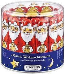 Solid Santa Claus In Drum 812g - 65pieces Riegelein Solid Santa Claus Milk Chocolate With a Thank You Sticker - Milk Chocolate for Christmas 2023