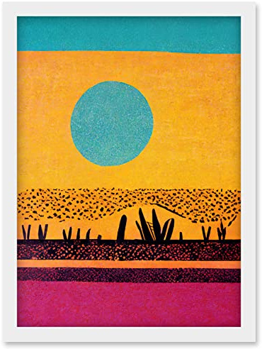 Wee Blue Coo Desert Roadside Oasis Modern Pop Art Surreal Landscape Artwork Framed Wall Art Print A4