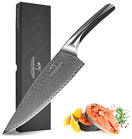 NANFANG BROTHERS Damascus Chef Knife, 8 Inch Pro Grade 67 Layer VG10 Stainless Steel Ultra Sharp Knife, Kitchen Knife with Deluxe Handle, Stain & Corrosion Resistant, Gorgeous Gift Box