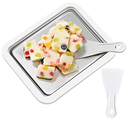 Jildouf Máquina Para Hacer Rollos De Helado, Bandeja En Rollo De Acero Inoxidable con 2 Palas De Hielo, Bandeja Portátil Para Hacer Helados, Máquina Para Hacer Helados, Yogur, Sorbetes Y He