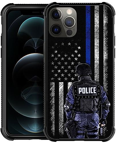 DAIZAG Compatible with iPhone 12 Mini Case,All-Round Protection Shockproof Anti-Scratches TPU Cover,Cases for Man Woman-US Police American Flag