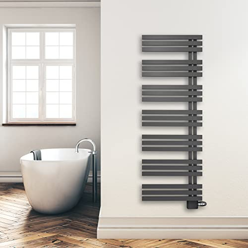Design Badheizkörper Paneel mit Anschluss links oder rechts | Heizkörper mit versetztem Mittelanschluss (1600 x 600, Anthrazit) (588 Watt nach EN442)