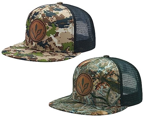 Bassdash 2 Pack Flache Krempe Trucker Cap Einstellbare Snapback Hut Mesh Zurück für Männer Frauen Angeln Jagd