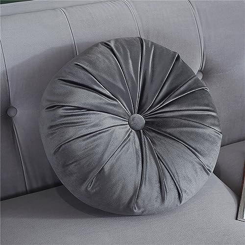 35 cm rundes Sofakissen, Samt, Überwurfkissen, weich, plissiert, Meditation, Bodenkissen, Heimdekorationskissen für Wohnzimmer, Sofa, Bett, Auto, Stuhl (Grau)