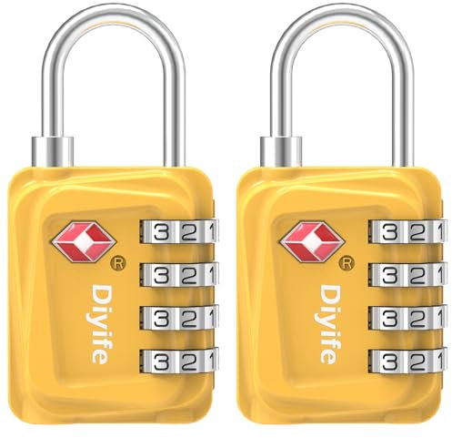 Candados Maletas de Viaje, [Paquete de 2] Diyife Candado Maleta, Candado TSA, Candado de Viaje, 4 Dígitos Candado Maleta Viaje para Maletas Mochila Equipaje (Amarillo)