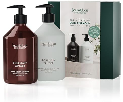 Jean & Len Body Ceremony Rosemary & Ginger, Mit Hand & Body Cleanser und Balm, Hochwertige Geschenkbox, Krautig-Frischer Duft, FSC Zertifizierte Verpackung, Geschenkset