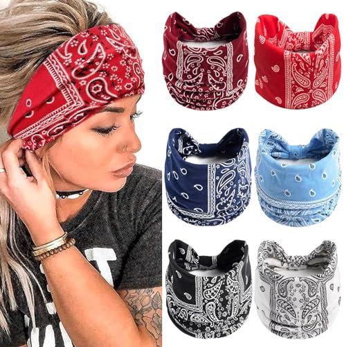 6 Stück Stirnband Damen Breite Elastische, Schweißabsorption Boho Haarbänder Leopard Print Haarschmuck, Rutschfeste Yoga Sport Haarband, Weiche Haarbänder Haarschmuck für Frauen (Cashew Farbe)