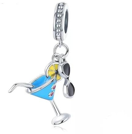 Fun In The Sun Martini Sunglasses Vacation Dangle Charm 925 Sterling Silver Charm for European Fashion Bracelet Necklaces Wedding Day Valentine's Day Jewelry Gift for Sister Family Wife
