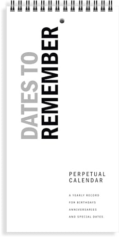 V2croft 5x10 Perpetual Calendar Reminder, Minimalist White, for Birthdays | Heavy paper stock, spiral binding, undated, wall hanging, single sided, for hook, nail, gift, anniversaries, monthly, daily