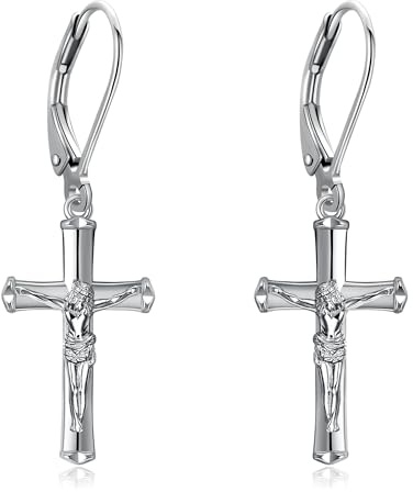 POPLYKE Kreuz Ohrringe Damen 925 Sterling Silber Leverback Ohrringe Jesus Ohrringe Kruzifix Ohrringe Christian Schmuck Geschenke