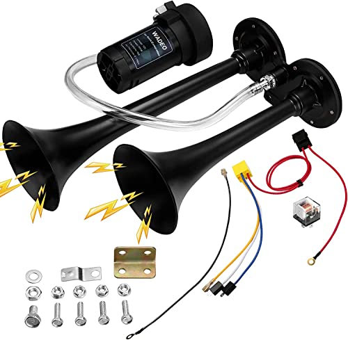 WADEO Klaxon à Air de Voiture 12 V 118 dB, Kit de Klaxon à Air Double Trompette Super Fort avec Compresseur pour Tous les Véhicules 12 V, Camions, Trains, Bateaux, Voitures, Camionnettes