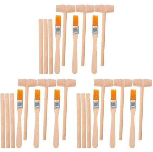 Vaguelly 9 Sets of Kids Dig Tool Toy Set Dinosaur Dig Tools Gemstone Excavation Kit Mini Wooden Hammer Brush Chisel Tool Kit Pretend Play Dig Kit Toys