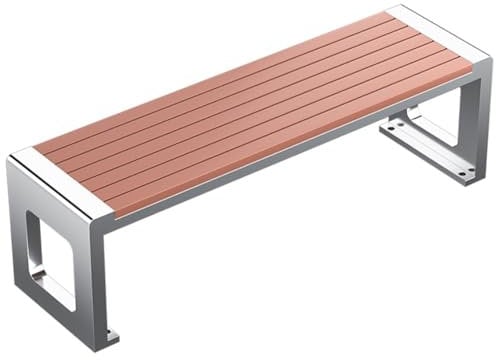 Edelstahl-Gartenbank für den Außenbereich, Metall-Gartenbank, rückenfreie Doppelbank aus Edelstahl und Kunststoffholz für Rasen, Pool, Garten, korrosionsbeständige Holzsitzfläche im Freien(180*40*42)