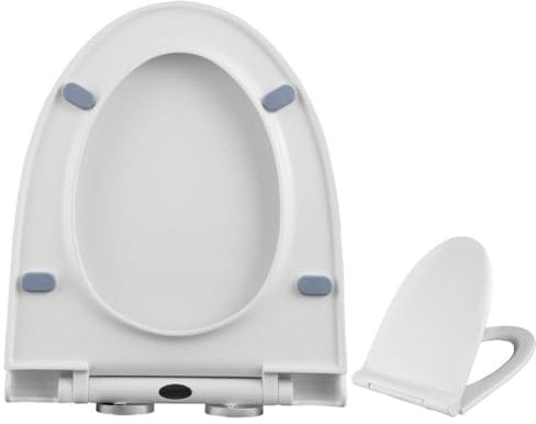 U-Shaped/V-Shaped Toilet Seat White Oval Loo Toilet Seat,Soft Close Quiet No Slamming,Standard Size Universal Toilet Lid,Simple Top Fixing (Small V-Shape)