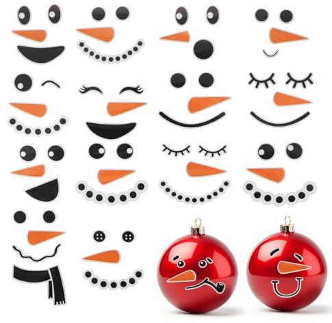 Prasacco 16 Stück Schneemann Gesichts Aufkleber, Weihnachts Schneemann Fensteraufkleber Niedlicher Schneemann Gesichtsaufkleber für Kühlschränke, Fenster, Türen, Wände, Tassen, Geschenkverpackungen
