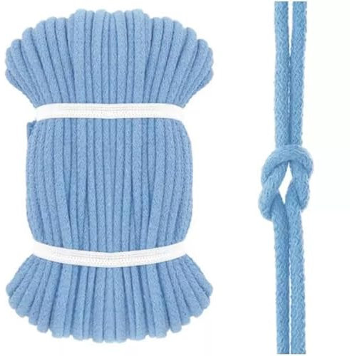 Kacperek - Baumwollkordel 8mm - Kordelband 50 m - 100% Baumwolle, Weich, Leicht Elastisch - für Kleidung, Turnbeutel, DIY Projekte - Kordel Hellblau