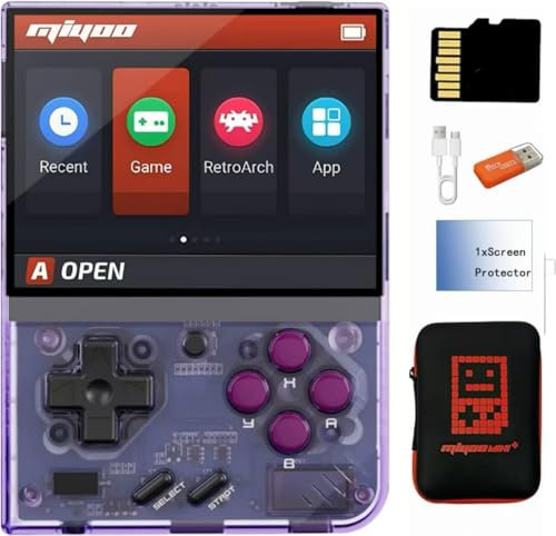 Miyoo Mini Plus Retro Handheld Game Console with Storage Case, 3,5 IPS Screen Linux System Portable Game Console Built in 128G TF Card & 12000 Games, Support WiFi Battle (Purple, 128G)