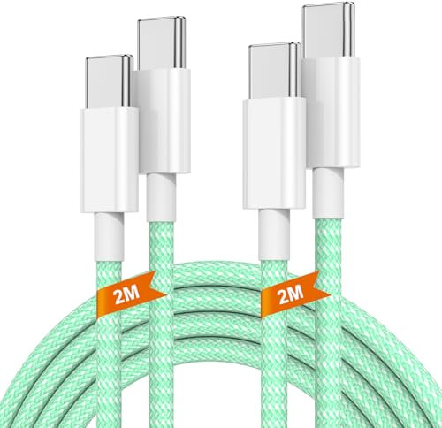2Pack 2M USB C to USB C Charger Cable, 60W Type C Fast Charging Wire Lead Long for Apple iPhone 16 Pro Max/15 Plus/iPad Green