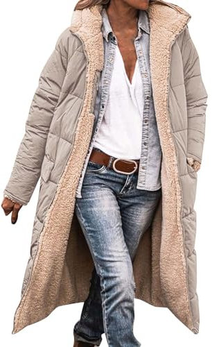 Generisch Damen Oversized Puffer Jacke Winter Steppweste Lang Ärmellos Beige M
