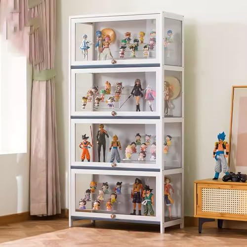 GLJTUO Vitrine Mit Glastür, Vitrine Aus Natürlichem Bambus, Antiker Schrank Mit Glastür, Zur Aufbewahrung Von Sammlerstücken, Einfach Und Schnell Zu Installieren,White-80x32x140cm/L31.5xW12.