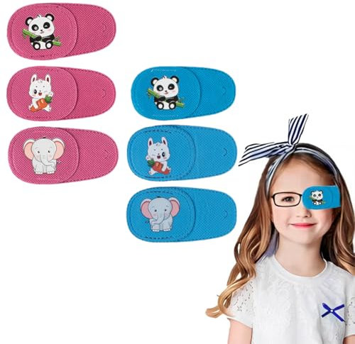 RGKY 6 Pièces Cache Oeil Enfants,Réutilisables en Tissu Non Tissé Cartoon Cache-œil Couvre Lunettes Eye Patches pour Garçon Fille - Bleu et Rose,pour Œil Gauche