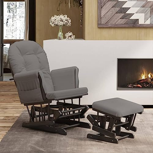 IKAYAA Stillsessel mit Hocker Stillstuhl Schaukelstuhl Wohnzimmer Stillende Sessel Fußhocker Schlafzimmer Schaukelsessel Kinderzimmer Relaxsessel Schaukelstühle mit Armlehnen