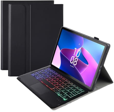 HLTOOP Keyboard Case for Lenovo Tab M10 (3rd Gen) 10.1 2022 (TB-328F), Backlit Detachable Wireless Bluetooth Keyboard with Touchpad,Black