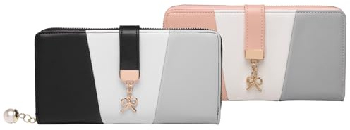 Miss Lulu Women Purse Tri Colour Long Wallet Clutch for Ladies with Roomy Capacity(2-Piece)