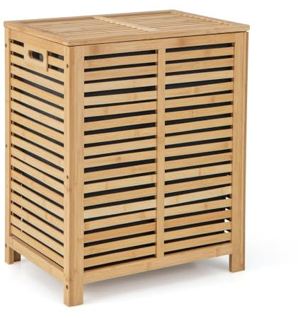 FANTASK Panier à linge, avec couvercle, 80 l, en bambou, avec sac à linge, amovible et lavable, pour salle de bain, chambre à coucher, salon